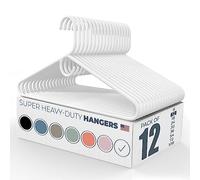 Perchas de plástico superresistentes, robustas, para armarios y colgadores de ropa, a granel, paquetes de 20, 30, 50 y 100, fabricado en EE. UU., lote de 12 unidades, blanco