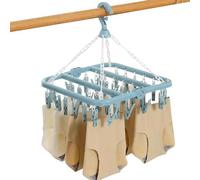 Perchas de ropa interior, clips de secado plegables para ropa - Percha de secado giratoria a prueba de viento de 32 clips para calcetines, ropa interior, sujetador y accesorios de lavado