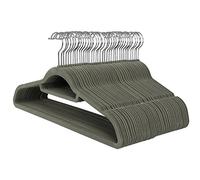 SONGMICS Percha de Terciopelo, Juego de 50, Antideslizantes, con Barra Corbata y Gancho Negro, 0,6 cm Espesor, Ahorra Espacio, 43,5 cm Largo, Abrigo Pantalón, Gris y Plata CRF50V