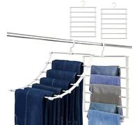 Perchas Pantalones Ahorra Espacio 2 Piezas Percha Pantalones Multiple Acero Inoxidable 6 en 1 Organizador de Armario Percha para Faldas, Bufandas, Vaqueros, Toallas, Cinturones y Corbatas