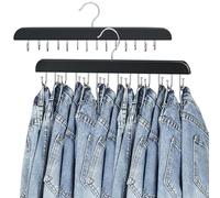 Perchas para armario, 14 ganchos de madera para jeans, ahorro de espacio, perchas de mezclilla giratorias de 180° para jeans, faldas, pantalones cortos, cinturones, corbatas, organizadores de armario