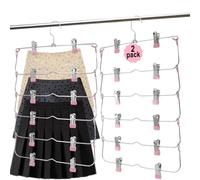 Perchas para Faldas y Pantalones con Clips, Perchas de 6 Niveles para Faldas Que ahorran Espacio, Metal, Organizador de Armario Antideslizante y Almacenamiento para múltiples Prendas y Pantalones