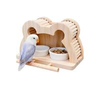 Perchas Para Pájaros - Cuenco De Agua De Cerámica A Prueba De Salpicaduras | Perchas De Madera Colgantes Para Periquitos, Para Periquitos, Cacatúas, Conure, Patio De Juegos De Entrenamiento De Forraje