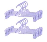 Perchas para Pantalones 10 Unidades, plástico, 34 cm, Pinzas Antideslizantes y Ajustables, Gancho Giratorio 360°, Ahorra Espacio (Morado)
