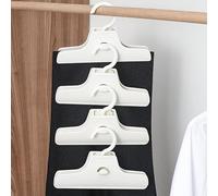 Perchas para pantalones con clips que ahorran espacio, 4 perchas blancas para pantalones hechas de plástico ABS, se pueden colgar entre sí, rotación de 360°, clips de silicona extralargos que no dejan