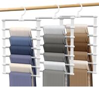 Perchas para pantalones de ahorro de espacio 6 en 1, paquete de 2 perchas de metal multicapa para pantalones para mujer, organizador de armario giratorio de 360 ° para faldas, vaqueros, ropa, corbatas