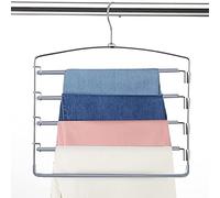 Perchas para Pantalones Que ahorran Espacio, Paquete de 3 Unidades, Antideslizantes, 5 Capas, multifuncionales, de Acero Inoxidable, con Brazo oscilante, para Ahorrar Espacio, para Pantalones, Jeans,