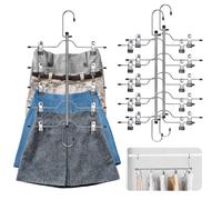 Perchas para Pantalones y Faldas con 10 Clips Antideslizantes Ajustables, 3 Unidades x 5 Perchas de Ahorro de Espacio, para Vaqueros, Toallas, Pantalones Cortos.