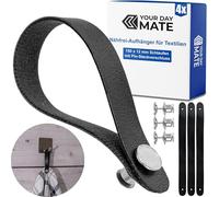 Perchas sin Costura para Textiles, Paquete de 4, Lazos de 150 x 12 mm, en Negro, de Cuero de PU, con Cierre de botón, lengüetas de Percha para paño de Cocina, Toalla de baño, Tela