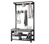 Perchero 3 en 1 con banco de zapatos, marco de metal, ganchos extraíbles, muebles de acento industrial para pasillo y entrada, solución de almacenamiento de 67 pulgadas de alto