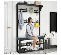 Perchero 3 en 1 con banco de zapatos, organizador de entrada independiente, 8 ganchos y estante de almacenamiento, colgador de marco de metal para decoración de pasillo y dormitorio