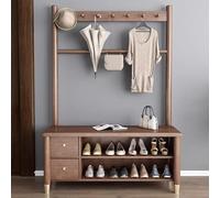 Perchero 3 en 1 con banco de zapatos para entrada con cajón y ganchos, elegante soporte marrón para sala de estar, pasillo, lavandería, entrada (100 cm)