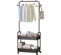 Perchero ajustable con ruedas - Percha de metal resistente con estantes de 2 niveles para dormitorio, sala de estar, armario, lavandería - Solución de almacenamiento versátil (negro)