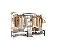 SONGMICS Perchero, Armario Abierto, con 9 Estantes, Estructura de Metal, Barra de Colgar, para Dormitorio, Salón, Entrada, Negro HSR183B01