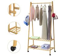 Perchero bambú con baldas 152x69,5x43cm máx 50kg ruedas