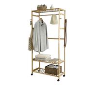 Perchero bambú take dormitorio, baño, vestidor abierto con 4 ruedas marrón 78x169x37 cm