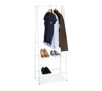 Relaxdays Perchero Burro SANDRA con 2 Estantes y Barra para Ropa, Metálico, Acero, 160 x 61,5 x 38 cm, Blanco