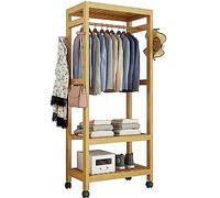 Perchero Burro de Bambú, Armario Abierto Madera Perchero de Pie con 4 Ruedas, Multifunción Vestidores Armarios Abiertos con Estante de Almacenamiento para Dormitorios