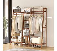 Perchero Burro De Bambú, Armario Abierto Madera Perchero De Pie para Ropa Zapatos Bolsas Canastas Burro Ropa Multifuncional para Dormitorio Salón (130cm,160cm,190cm)