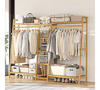 Perchero Burro De Bambú, Armario Abierto Madera Perchero De Pie para Ropa Zapatos Bolsas Canastas Burro Ropa Multifuncional para Dormitorio Salón (130cm,160cm,190cm)