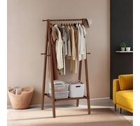 Perchero Burro de Pie con Estante y 6 Ganchos, Colgador Ropa Plegable de Bambú, Armario Abierto para Colgar Ropa Barra de Colgar para Hogar Dormitorio, 60/80/100/120x46x150CM