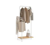 Newlux-Burro Ropa Resistente Hasta 18kg Hangy Wood 100 con Zapatero. Perchero Burro Ropa Metálico con Gran Estabilidad | Fácil Montaje | Base Antirayaduras | Incluye Riel Lateral (62x42x150cm)|Blanco