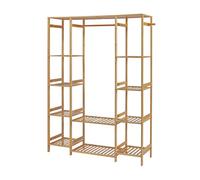 [en.casa] Perchero Burro con 1 Barra para Chaquetas 2 Estantes Centrales y 8 Compartimentos Abiertos 2 Ganchos para Sombreros Vestidor Bambú 165 x 122 x 35 cm - Natural