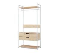 [en.casa] Perchero Burro Larem de Estructura Metálica con Barra y Estante Superior Burro Ropa con 1 Compartimento Abierto 2 Cajones Armario para Entrada 180 x 84 x 40 cm - Efecto roble