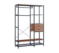 [en.casa] Perchero Burro Larem de Estructura Metálica con Barra y Estante con Rejillas Burro Ropa con 2 Compartimentos Abiertos 2 Cajones Armario Abierto para Entrada 180 x 120 x 40 cm - Color Nogal