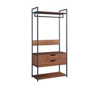 [en.casa] Perchero Burro Larem de Estructura Metálica con Barra y Estante Superior Burro Ropa con 1 Compartimento Abierto 2 Cajones Armario para Entrada MDF 180 x 84 x 40 cm - Efecto Nogal