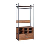 [en.casa] Perchero Burro Larem de Estructura Metálica con Barra y Estante Superior Burro Ropa con 6 Compartimentos Abiertos 2 Cajones Armario para Entrada MDF 180 x 84 x 40 cm - Efecto Nogal