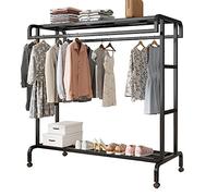 Perchero Burro Metálico Resistente, Armario Abierto de Metal, Perchero de Pie con Estante y Barra para Colgar Ropa para Pasillo Sala de Estar Entrada Dormitorio 120x50x150cm,Negro