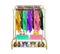 Perchero burro premium maxi 2 stand nyana home 157x110x56cm, 2 baldas para colgar, 4 ganchos laterales, 2 baldas inferiores dorado.