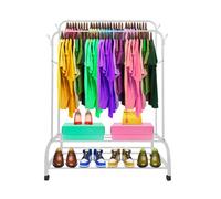 Perchero burro premium maxi giro 2 stand nyana home 162x110x57cm, 2 barras para colgar, 4 ganchos laterales, 2 baldas inferiores blanco.