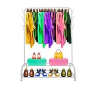 Perchero burro premium rack 2 stand nyana home 158x110x39cm, 1 barra para colgar, 8 ganchos laterales, 2 baldas inferiores blanco .