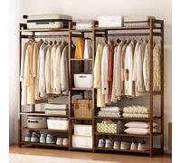 Perchero Burro Ropa de Bambú, Perchero de Pie de Madera con Estantes de 13 Niveles y Varilla Colgante,Multifuncional Perchero para Dormitorio Entrada,Armario Abierto 170x30x150cm (A, 170X30X150CM)