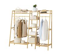 [en.casa] Perchero Burro Sogndal con 2 Barras 9 Estantes Armario para Ropa Clóset Oficina Dormitorio Bambú 139 x 158 x 40 cm - Natural