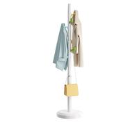 Perchero con 8 Ganchos de Colores, Perchero con Base Redonda, Perchero de Pie para Pasillo, Fácil de Instalar, para Colgar Abrigos, Sombreros, Bolsos, 177 cm, Blanco
