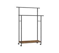 SONGMICS Perchero con Ruedas, Perchero de Doble Barra, con Estante, 98,5 cm de Ancho, Soporta 100 kg en Total, Marco de Acero, Marrón Rústico y Negro Tinta HSR152B01
