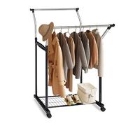 Perchero con Ruedas Relaxdays, Doble Barra para Colgar, Gran Estante, Altura Ajustable 108-160 cm, Plateado/Negro