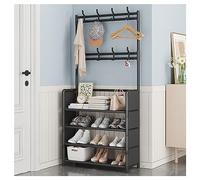 Perchero de 4 niveles con 8 ganchos extraíbles, estante de metal para zapatos, tubo de 16 mm, muebles de entrada para ropa, sombreros, bufandas, color negro, tamaño: 60 x 26 x 1 cm