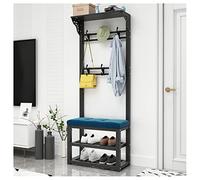 Perchero de 8 ganchos con estante para zapatos y banco de metal para pasillo (color: C, tamaño: 80 cm), elegante solución de almacenamiento para abrigos, zapatos y accesorios