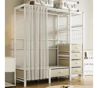 Perchero de alta resistencia con cortina, organizador de ropa grande para dormitorio, sistema de armario con 4 estantes y 6 cajones, color blanco, tamaño: 130 x 50 x 170 cm