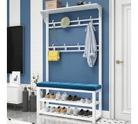 Perchero de árbol con banco de almacenamiento de zapatos, organizador de entrada independiente, 8 ganchos y estante para pasillo, muebles elegantes