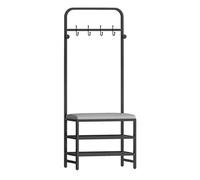 Perchero de árbol de pasillo con banco de zapatos 3 en 1, organizador de banco de almacenamiento con marco de metal, negro, 60 x 25 x 170 cm