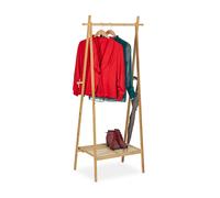Relaxdays Perchero de Bambú, Plegable, Barra de Colgar Ropa con Estante, 4 Ganchos, 160 x 74 x 42 cm, de Pie, Natural