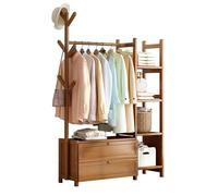 Perchero de bambú con almacenamiento de doble cajón, 4 estantes y perchero multifuncional independiente para dormitorio, color nogal, tamaño [especificar]