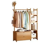 Perchero de bambú con almacenamiento de doble cajón, 4 estantes y rieles de ropa, organizador de dormitorio para zapatos, cajas y ropa, estante multifuncional independiente (color madera, tamaño: 8)