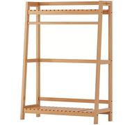 Perchero de bambú con banco de zapatos de 2 niveles independiente para abrigos, sombreros y pantalones, solución de almacenamiento elegante y funcional