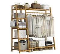 Perchero de bambú con estante de almacenamiento de madera maciza para entrada, dormitorio, sala de estar, armario abierto de alta capacidad